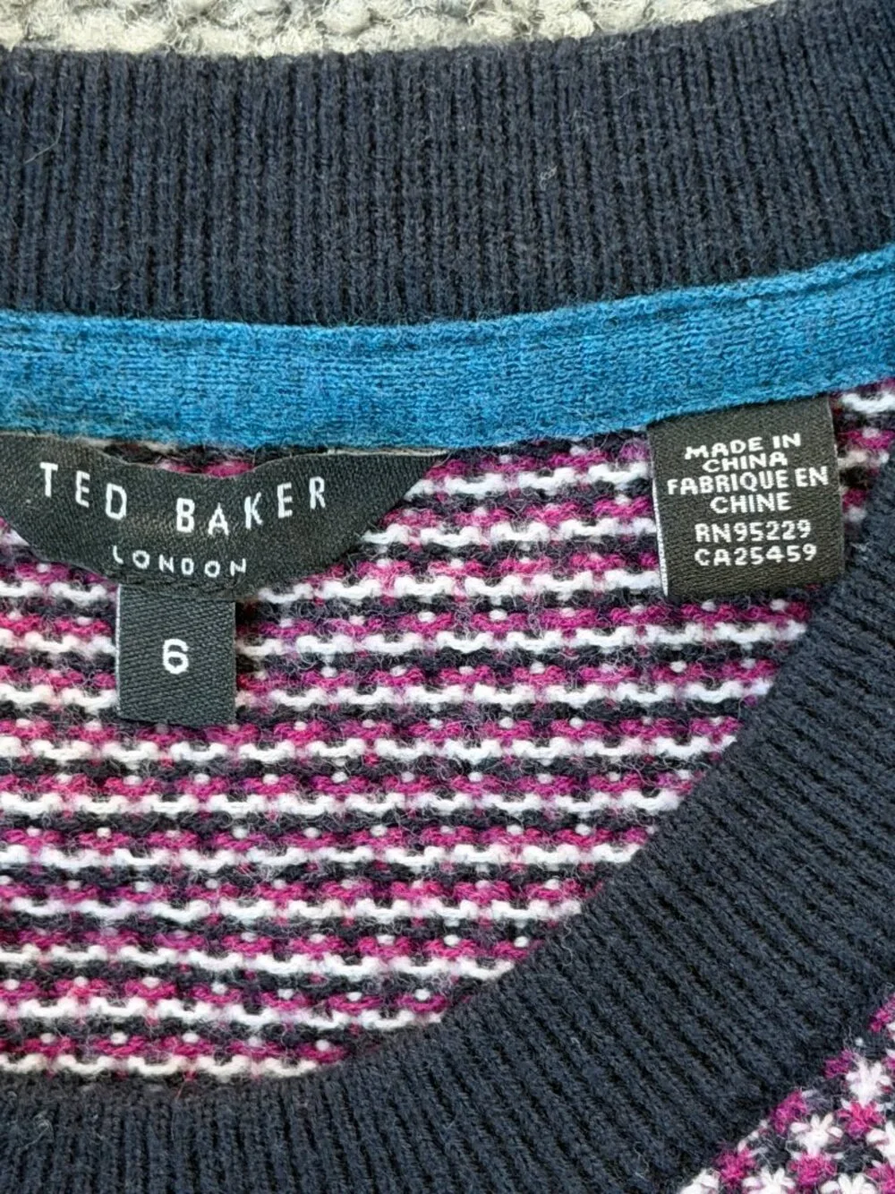 Ted Baker London Men's Textured Crewneck Knit Sweater Maroon / Navy Sz. 6 - XXL